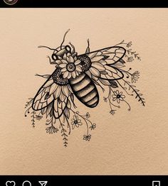 a drawing of a bee with flowers on it