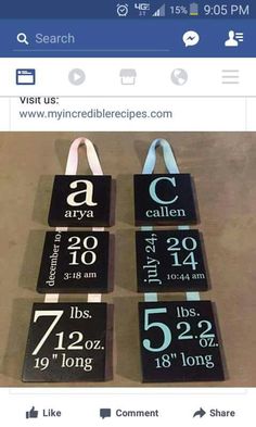 four wooden signs with numbers on them are hanging from the wall in front of a facebook page