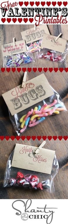 valentine's day printables with candy sticks in celloine bags and tags on them