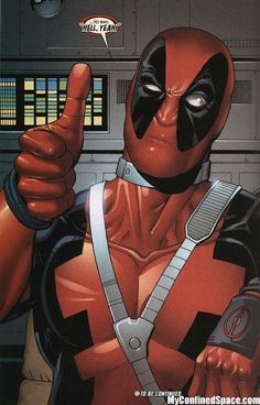 deadpool is giving the thumbs up sign