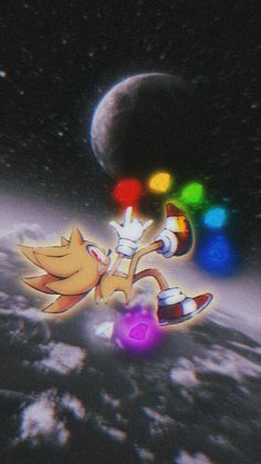 an image of sonic the hedgehog in space with lights coming from his feet and back