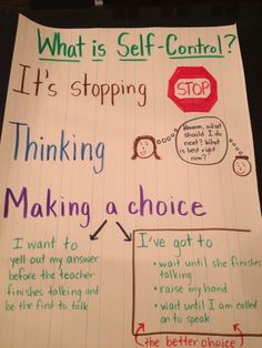 a piece of paper with writing on it that says, what is self - control? it's stopping thinking making a choice