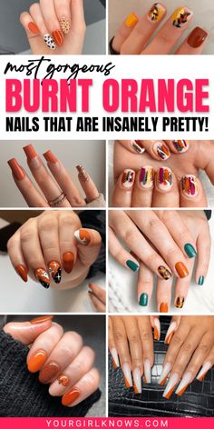 31 Hottest Burnt Orange Nails To Fire Up The Fall Nail Look Burnt Orange Nail Designs Fall, Fall Nail Ideas Orange, Orange And Grey Nails Color Combos, Fall Color Combo Nails, Orange Dip Nails Fall, Burnt Orange Nails Designs Summer, Brunt Orange Nail Design, Fall Orange Nail Designs, Burnt Orange Nails Designs Fall