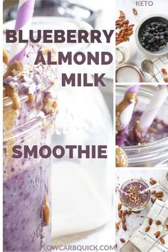 blueberry almond milk smoothie in a mason jar