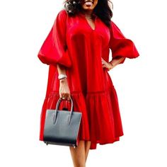 Package included: 1 Dress Material: 100%Polyester Color: Red,Yellow,Navy Sleeve: Half Sleeve Pocket: No Size: S,M,L,XL,2XL,3XL,4XL,5XL Pattern: Solid Length: Knee-Length Features: Pleating,V-Necked,Puff Sleeve Style: Leisure,Leisure,Holiday,Europe,Daily,Fashion Season: Spring,Autumn Occasion: Party,Holiday,Streetwear,Travel,Casual,Family,Appointment Gender: female.  Age Group: adult. Holiday Europe, Holiday Streetwear, Plus Size Bohemian, Bohemian Party, Bohemian Summer Dresses, Lantern Sleeve Dress, Looks Party, Satin Mini Dress, Lantern Sleeve