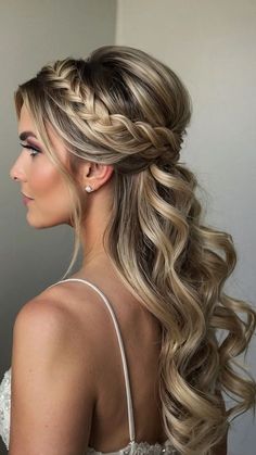 Long Hair Reception Hairstyles, Wedding Hairstyles Half Up Half Down With Braid, Half Up Wedding Hair Bridesmaid, Wedding Hairstyles For Maid Of Honor, Bridesmaid Half Up Hairstyles, Bride Hairstyles Half Up Half Down Medium Length, Wedding Hairstyles Half Up Half Down Braid, Boho Wedding Hairstyles For Long Hair, Brides Maids Hairstyle Long Hair