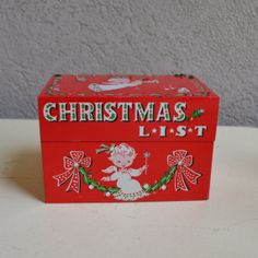 a red box with the words christmas list on it