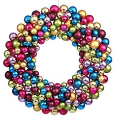 a wreath made out of christmas ornaments on a white background