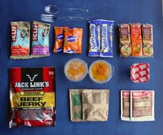 an assortment of snacks laid out on a table