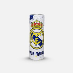 a white can with the real madrid logo on it