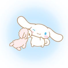 a drawing of a white bunny holding a pink stuffed animal