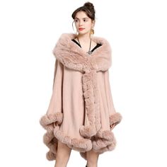 PRICES MAY VARY. Fabric: 15% Terylene, 85% acrylic fiber, artificial fur trim, thick and dense texture, which can effectively keep warm in cold winter. Size: A size for most people. The length of the garment is 80cm / 31.5inch, the sleeve length is 60cm / 23.6inch, the chest circumference is 220cm / 86.6inch, and the wrap shawl brings warmth in cool weather. Design features: Artificial fur, in line with environmental protection and avoid injury. The atmospheric faux fur collar is thick, soft and Cape Women, Coat Cape, Cardigan Shawl, Cloak Coat, Warm Shawl, Winter Streetwear, Fur Collar Coat, Fur Shawl, Shawl Cardigan