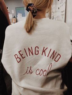 Being Kind is Cool Sweatshirt Easy 30 day return policy Sporty Graphic Print Tops For The Weekend, Trendy White Sweatshirt For The Weekend, Trendy White Weekend Sweatshirt, White Long Sleeve Sweatshirt For Weekend, White Tops For Weekend In Fall, Casual White Tops For Weekend, White Top For Weekend In Fall, White Tops For Weekend Fall Wear, White Tops For Weekend Fall Season