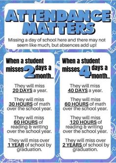 an info sheet with the words attendance matters and two times in front of each other