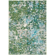 an abstract rug with blue and green colors