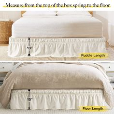 the measurements for a bed with ruffled bedspread and foot board are shown