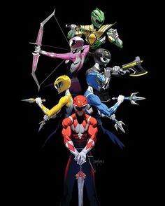 the power rangers are all lined up together