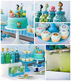 a collage of pictures with various cakes and cupcakes on it, including an ocean theme