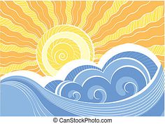 the sun is shining over the ocean waves in this artistic illustration stock photo 54798