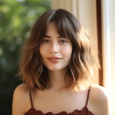 Layered Lob with Wispy Curtain Bangs Wavy Layered Bob With Curtain Bangs, Brunette Lob With Bangs, Cute Curtain Bangs Hairstyles, Long Bob With Curtain Bangs, Cute Curtain Bangs, Curtain Bangs Hairstyles, Wispy Curtain Bangs, Layered Lob, Caramel Blonde Hair