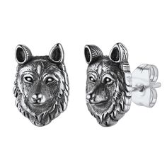 Wolves are enshrined as totems in nomads, because wolves have helped nomads a lot. Without wolves, there would be no nomads' courage and tenacity. Wolves have team spirit, lofty maternal love, courage, mutual benefit, indomitable spirit, courage, strong and hard work. This viking wolf stud earrings are retro and stylish, lightweight and comfortable to wear. Carved-style, Delicate and Comfort-fit.   SPU:  TE12761  Collection:  Viking  Material：Stainless Steel  Dimension: 12.7mm*8.7mm  Weight: 2.5 Wolf Earrings, Cool Wolf, Viking Wolf, Nordic Vikings, Stud Earrings For Men, Earrings For Men, Earrings Halloween, Gothic Earrings, Norse Vikings