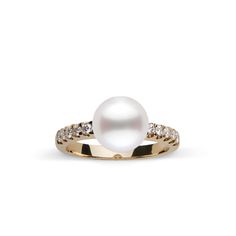 This 9.0-10. mm AAA quality White South Sea pearl ring showcases the pure organic beauty of elegant south sea pearl. The flawless pearl appears to float above the gold, yet is securely attached by a strong post. The classic-style ring features a solid 14-karat gold band that is set with 0.25 carats of diamonds. The ring setting is made in-house and is composed of solid 14 karat gold. We use an extra-fine diamond grade (VS1-G), which is normally reserved for solitaire settings. It's rare to see t Timeless Solitaire Pearl Ring Round Cut, Formal Yellow Gold Akoya Pearl Ring, Timeless Yellow Gold Akoya Pearl Ring, Classic White Gold Akoya Pearl Ring, Luxury Akoya Pearl Ring In Yellow Gold, Timeless Brilliant Cut Gold Pearl Ring, Classic Yellow Gold Akoya Pearl Ring, Timeless Akoya Pearl Ring, White Akoya Pearl Ring With Brilliant Cut