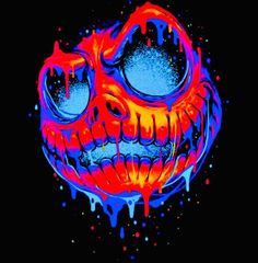 a colorful skull with dripping paint on it's face