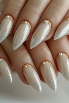 Ivory Nails, Engagement Nails, Pearl Nails, Bride Nails, Nails 2024, Bridal Nails, Elegant Nails