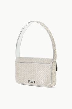 Staud's best-selling Tommy Bag now available in luxe and vibrant solids. Shop the Tommy bag in navy, mahogany, silver and navy. Staud Tommy Bag, Tommy Beaded Bag, Hand Beaded Bag, Purse Essentials, Mini Moon, Bag Silver, Croc Leather, Beaded Bag, Bugle Beads