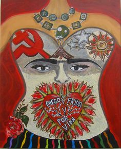 a painting of a woman's face with the word peace and love written on it