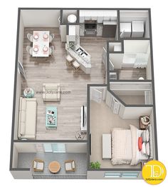 the floor plan of a two bedroom apartment with an attached living room and dining area