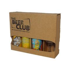 the beer club gift set includes four cans and two cups, including one with an ice cream