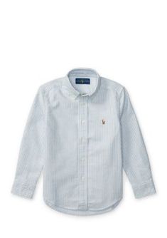 In lightweight cotton oxford, this sport shirt is a comfortable classic you can dress up or down. | Ralph Lauren Childrenswear Boys 4-7 Striped Cotton Oxford Shirt, Light Blue Cotton Long Sleeve School Shirt, Blue Cotton Dress Shirt For Spring, Casual White Dress Shirt For Spring, Casual White Cotton Dress Shirt, Preppy Cotton Shirt, Classic Cotton School Shirt, Preppy Cotton School Shirt, Preppy Cotton Shirt For School, Classic Long Sleeve School Shirt