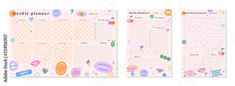 three pink planner pages with flowers and cactuses on them, one is blank for text