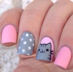 Best nails art simple cat 16 ideas #nails Kids Nail Designs, Nagel Tips, Pink Nail Art, Animal Nails, Simple Nail Art Designs, Best Nail Art Designs