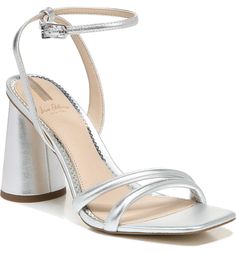 Sam Edelman Kia Ankle Strap Sandal | Nordstrom Open Toe Boots, Sam Edelman Heels, Wide Width Sandals, Ankle Strap Block Heel, Ankle Strap Sandals Heels, Strap Sandals Women, Comfortable Heels, Silver Heels, Ankle Strap Heels