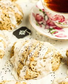 tea and scones are sitting on a table