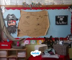 a pirate themed classroom with lots of toys