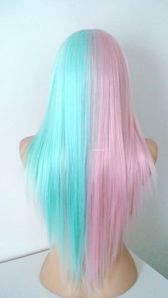 "© 2018 Kekewigs This hairstyle is created by Keke in 2018, the images are copyrighted. Please do not use the photos for commercial purposes Color: Pastel pink /mint side by side Hairstyle: Straight hair with soft layers Overall Length: 30\" Capsize: Average Cap Circumference: 22.5\" Cap Construction: Wide lace front with capless cap- open weft cap and adjustable straps Hair type: Premium Futura heat friendly synthetic hair ^-^ Please check the shop policies before purchasing" Straight Layered Hair With Bangs, Hairstyle Straight Hair, Scene Wig, Side Hairstyle, Pastel Wig, Straight Layered Hair, Layered Hair With Bangs, Mint Hair, Side Hairstyles