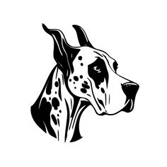 a black and white drawing of a dog's head with spots on its face