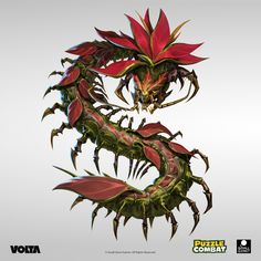 a dragon like creature with red flowers on it's head