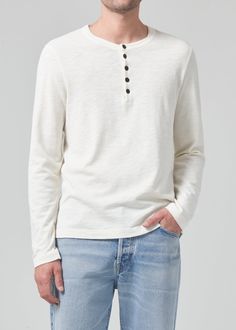 Classic Henley in Canvas White Henley Neckline T-shirt Casual, Classic Cotton Henley, White Cotton T-shirt With Henley Neckline, Cotton T-shirt With Henley Neckline, Henley Neckline T-shirt With Button Closure, Sleeve Length, Human