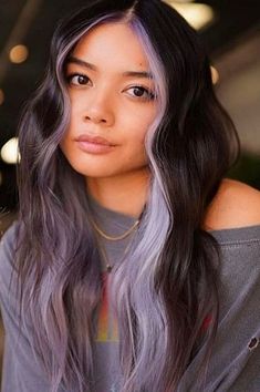 Lavender Hair Color Ideas, Pink Peekaboo Hair, Blonde Peekaboo Highlights, Blonde Underneath, Natural Dark Hair, Lavender Hair Colors, Peekaboo Highlights