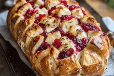 bread with cranberry sauce and cheese on top