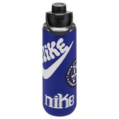 the nike water bottle is blue and white