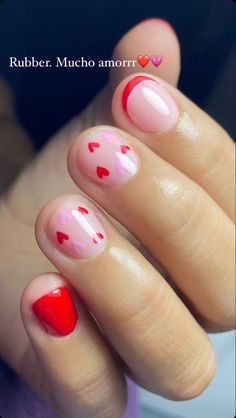 Valentine Nails For Kids, Subtle Valentines Day Nails, Cherry Short Nails, Kids Gel Nails, Tiny Heart Nails, Pink And Red Valentine Nails, Toddler Nails, Valentine Nail Ideas, Kids Manicure