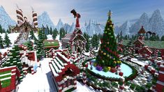 undefined Minecraft Santas Village, Gingerbread House Minecraft, Candy Village, Christmas City, Minecraft Banner Designs, Minecraft Christmas, Christmas World, Cute Minecraft Houses, Minecraft City