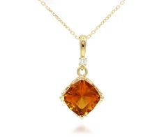 Citrine is the November birthstone, but even if you are not born in that month, we are sure that you will love this stunning fire citrine necklace. This uniquely cut gemstone is not perfectly square as it has extra facets to create the fiery colors. Don't forget the matching ring! DETAILS Designer-cut 9x9mm Genuine Fire Citrine Accents: .03ct round brilliant cut diamond Material: 14k Yellow Gold Chain: 10k Yellow Gold diamond-cut cable chain with lobster clasp Wedding Ring Redesign, Parents Wedding, Citrine Jewelry, Yellow Gold Wedding Band, Citrine Necklace, Yellow Gold Necklace, Matching Ring, November Birthstone, Matching Rings