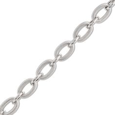 Add texture and bold detail to any look with this sterling silver figaro chain bracelet. Hollow sterling silver 10.0mm-wide textured oval-shaped links alternate with smaller polished links 7.5 inches; lobster claw clasp Classic Hallmarked Sterling Silver Bracelet, Classic Hallmarked Sterling Silver Oval Link Bracelet, Silver Bracelet With Polished Finish, Rectangular Shape, Nickel-free Sterling Silver Oval Link Bracelets, Silver Figaro Chain, Adjustable Sterling Silver Bracelet With Lobster Clasp, Oval Link, Figaro Chains, Figaro Chain, Lobster Claw