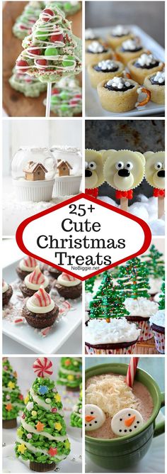 christmas treats that include cookies, cupcakes and other desserts are featured in this collage